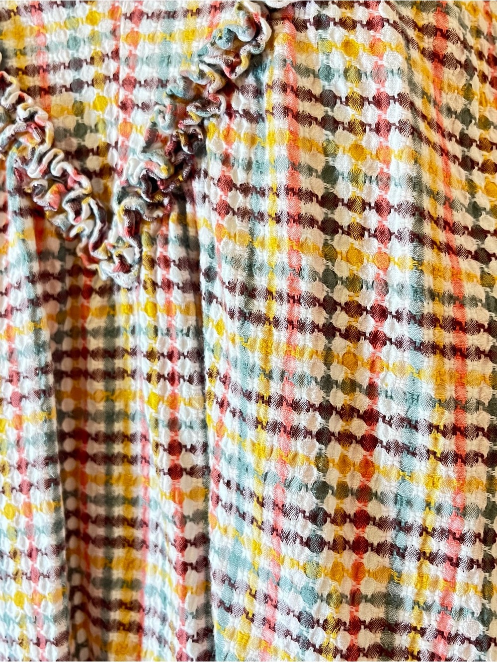 Fall Flowy Multicolor Plaid Ruffle V-Neck Top - Picture 3 of 4